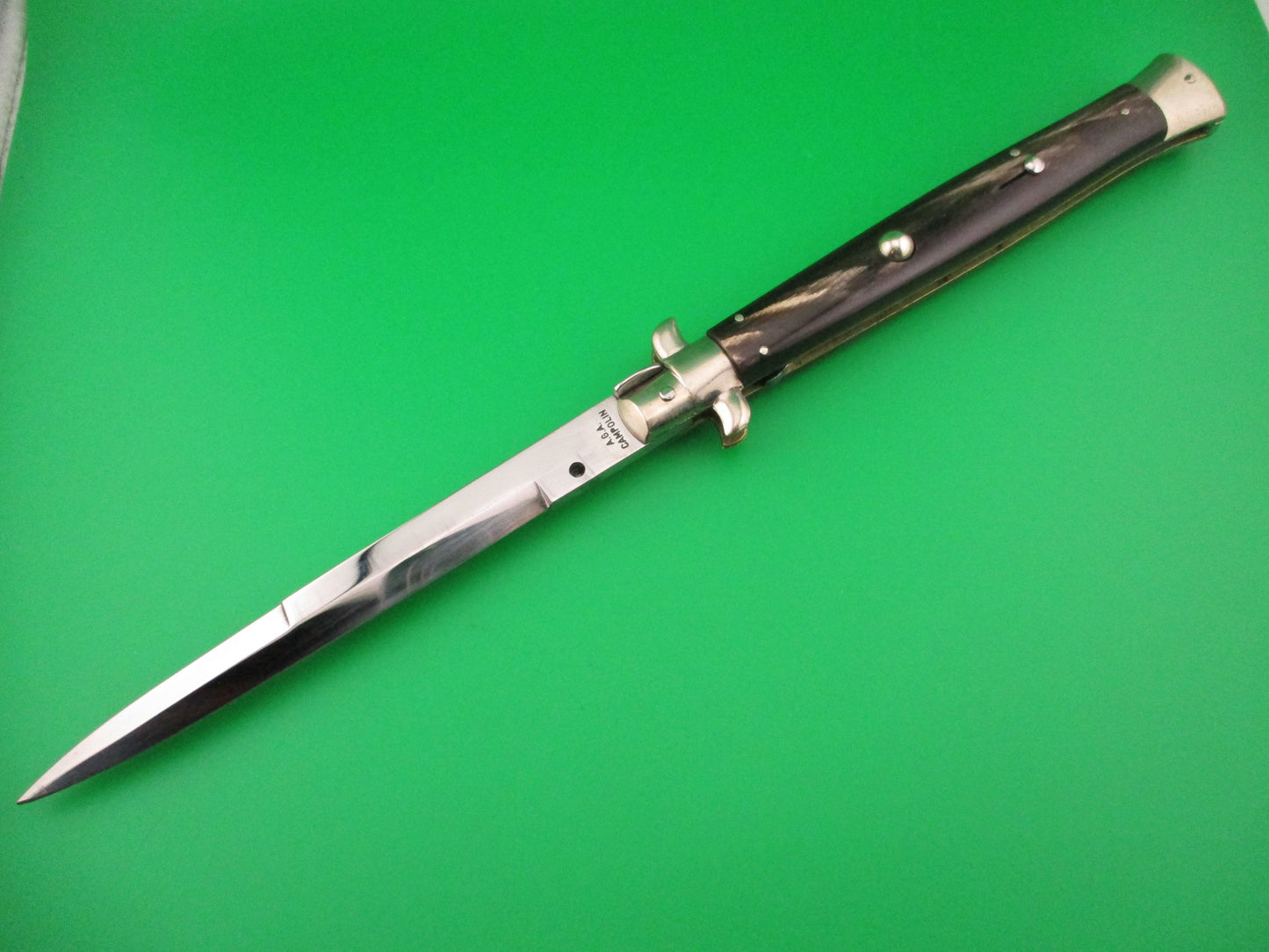 AGA CAMPOLIN 33cm Italian Picklock Stiletto Brown streaked horn NOS automatic knife