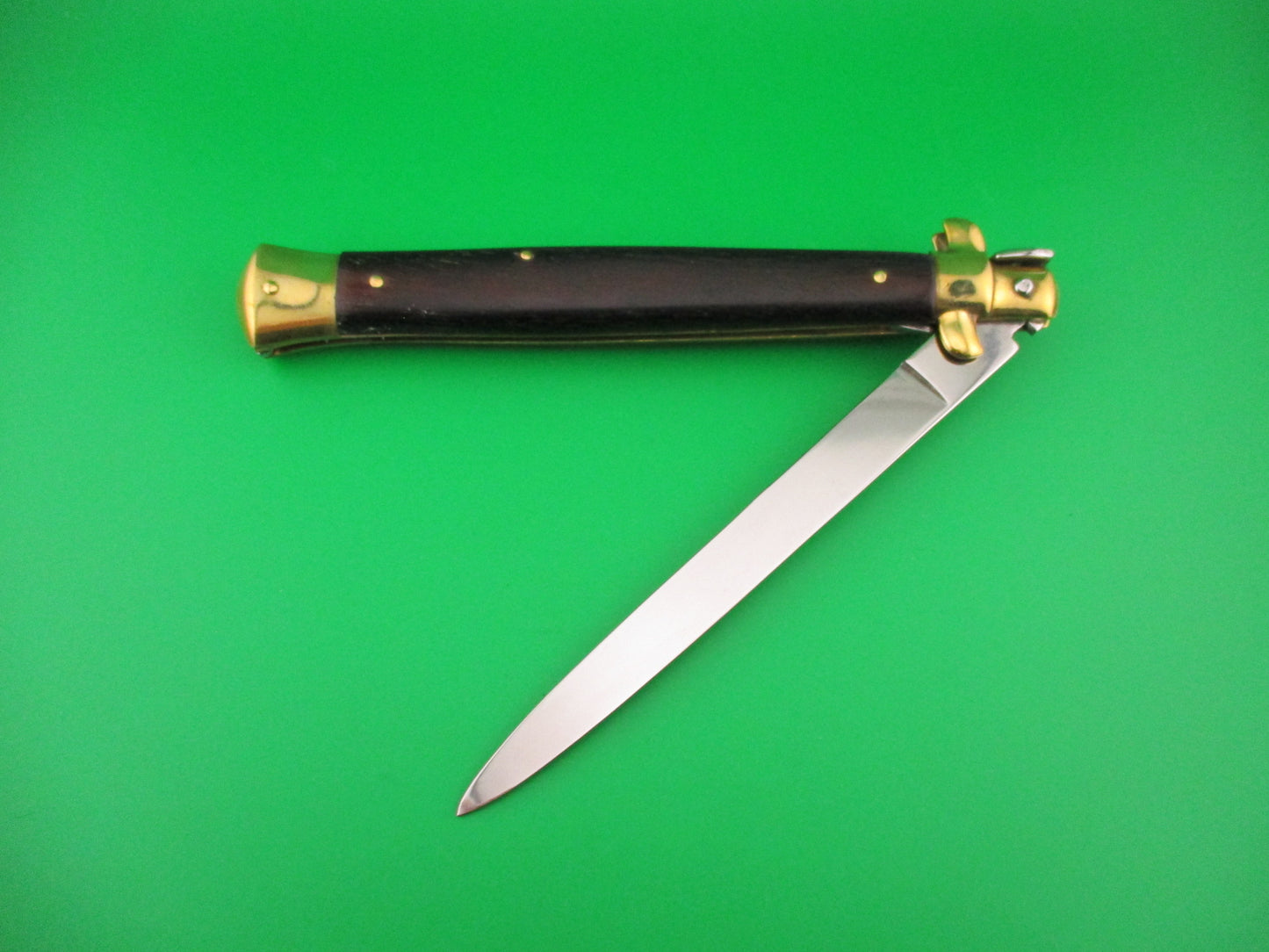 Sterile 33cm Italian Swivel bolster 1980s vintage Burnt Wood & Brass automatic knife