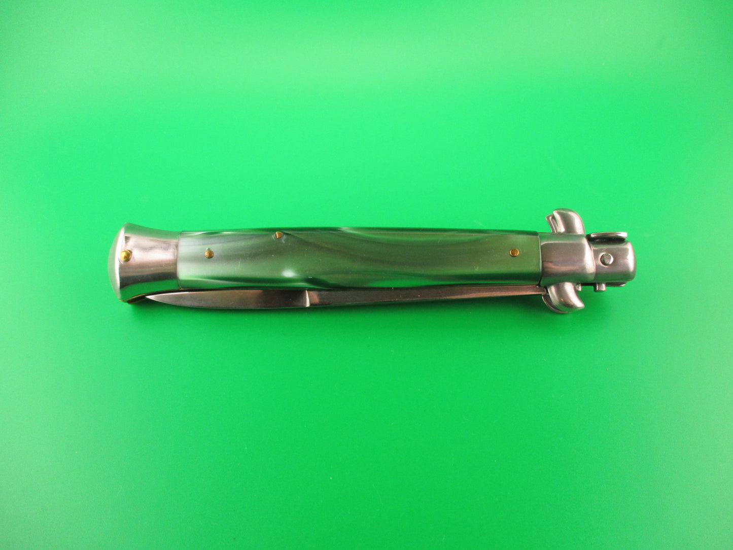 ROSTFREI 28cm Italian Stiletto swivel bolster Green acrylic automatic knife