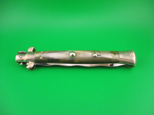 Latama Italy 28cm Italian Picklock Kris blade Green horn 1950s vintage automatic knife