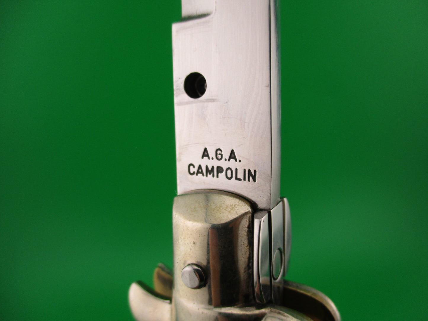 AGA CAMPOLIN 33cm Italian Picklock Stiletto Brown streaked horn NOS automatic knife