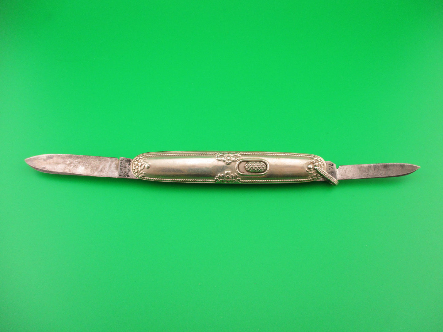 Flylock Double Nickel Silver plated Ornate metal handled antique switchblade knife