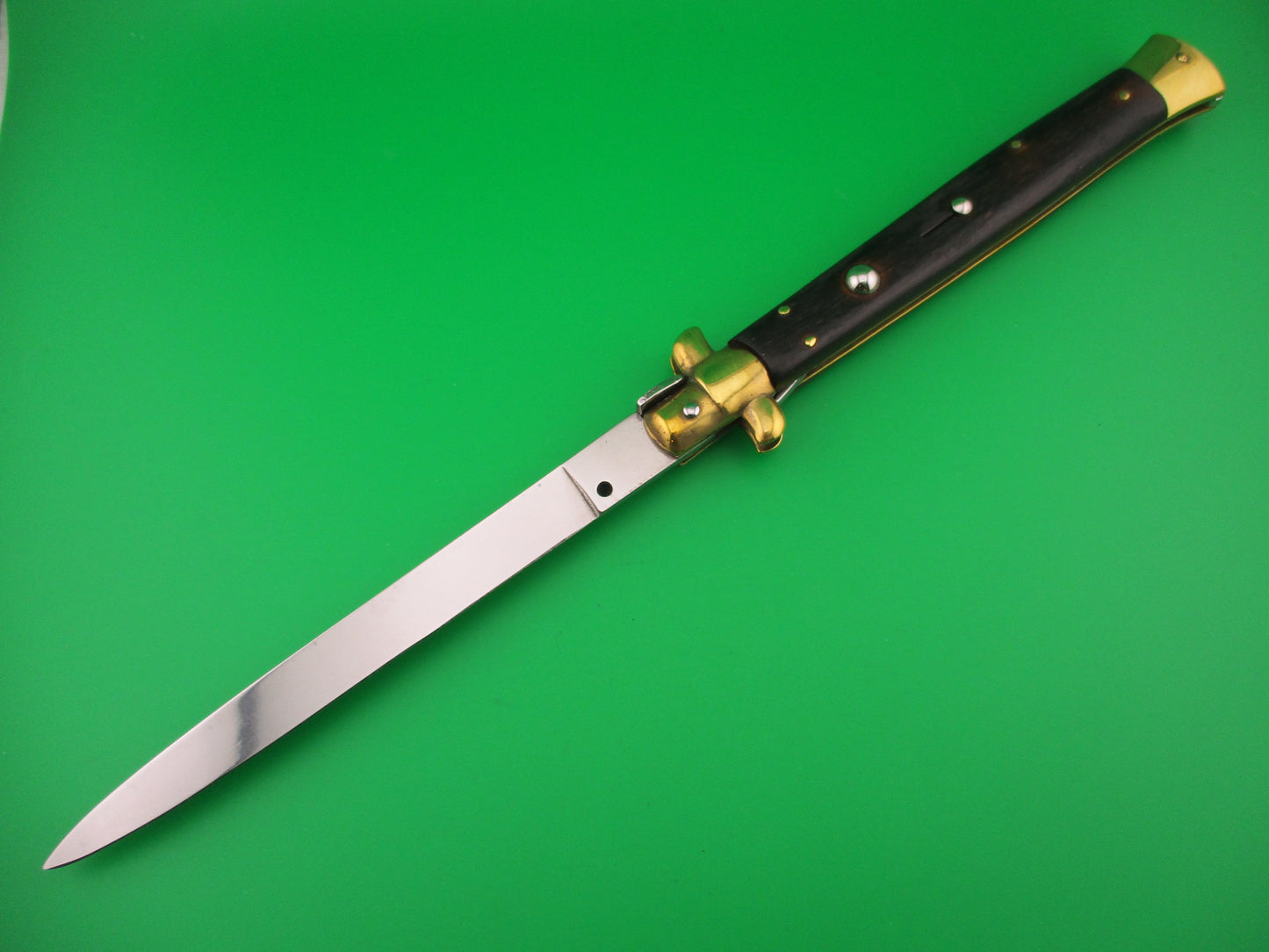 Sterile 33cm Italian Swivel bolster 1980s vintage Burnt Wood & Brass automatic knife
