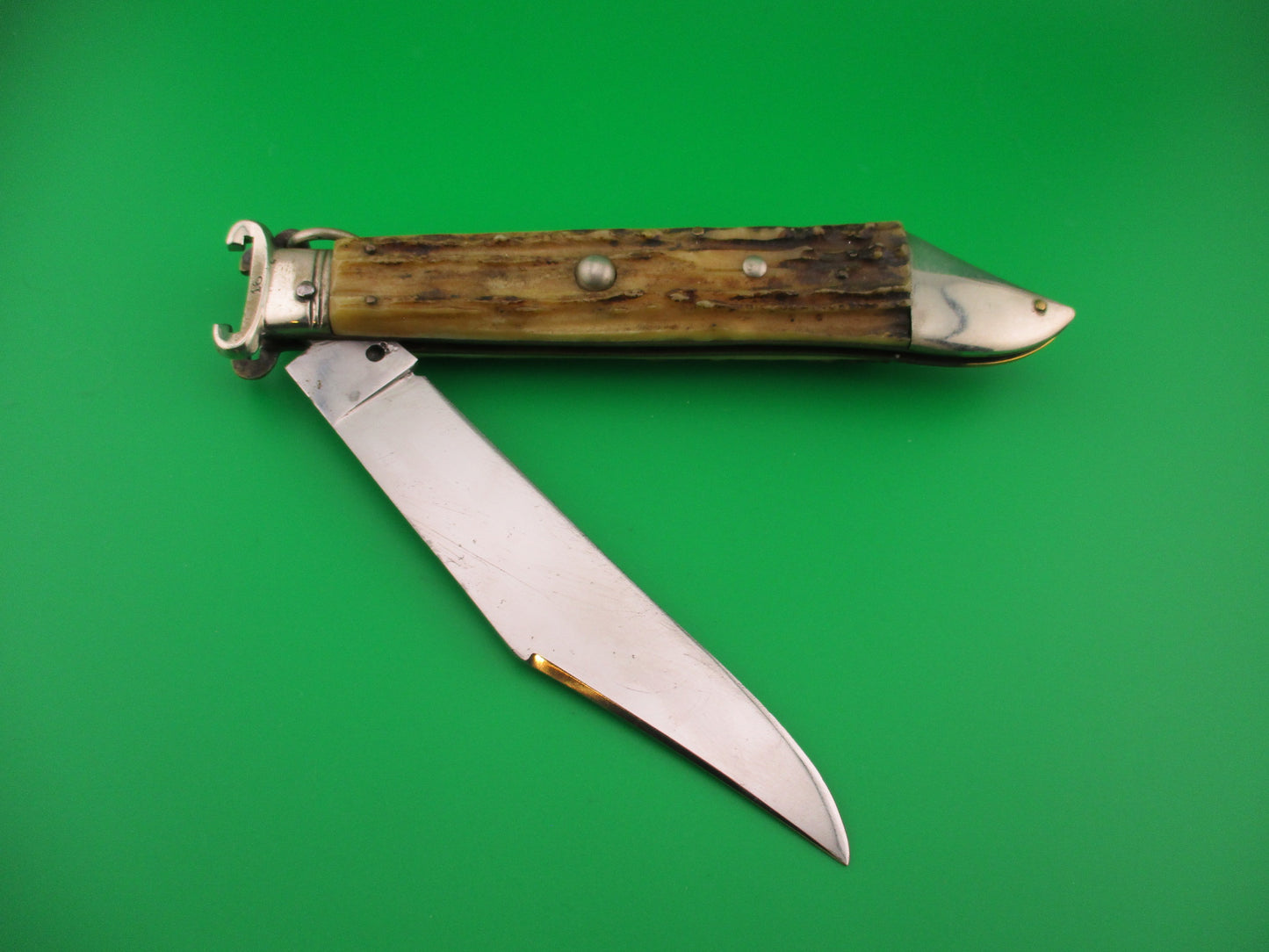 INOX 31cm Italian Stag Deerfoot Ringpull Shell puller Vintage automatic knife