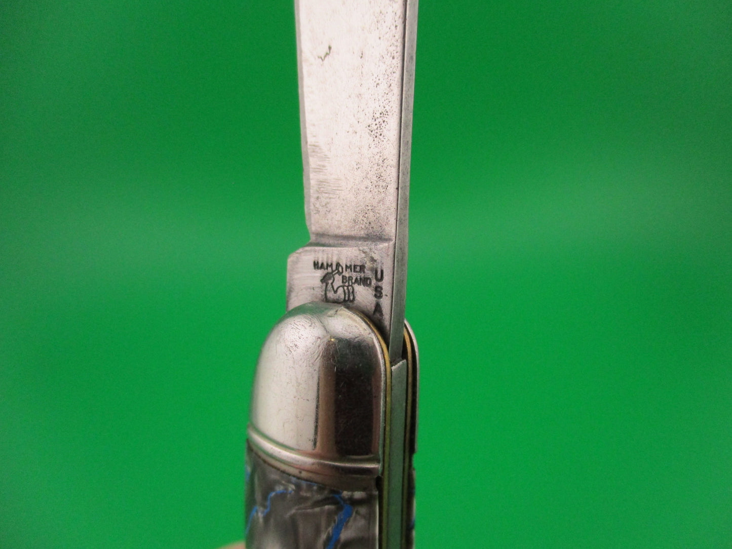 Hammer Brand Imperial Serpentine Jack Silver pearl Blue streaks switchblade knife