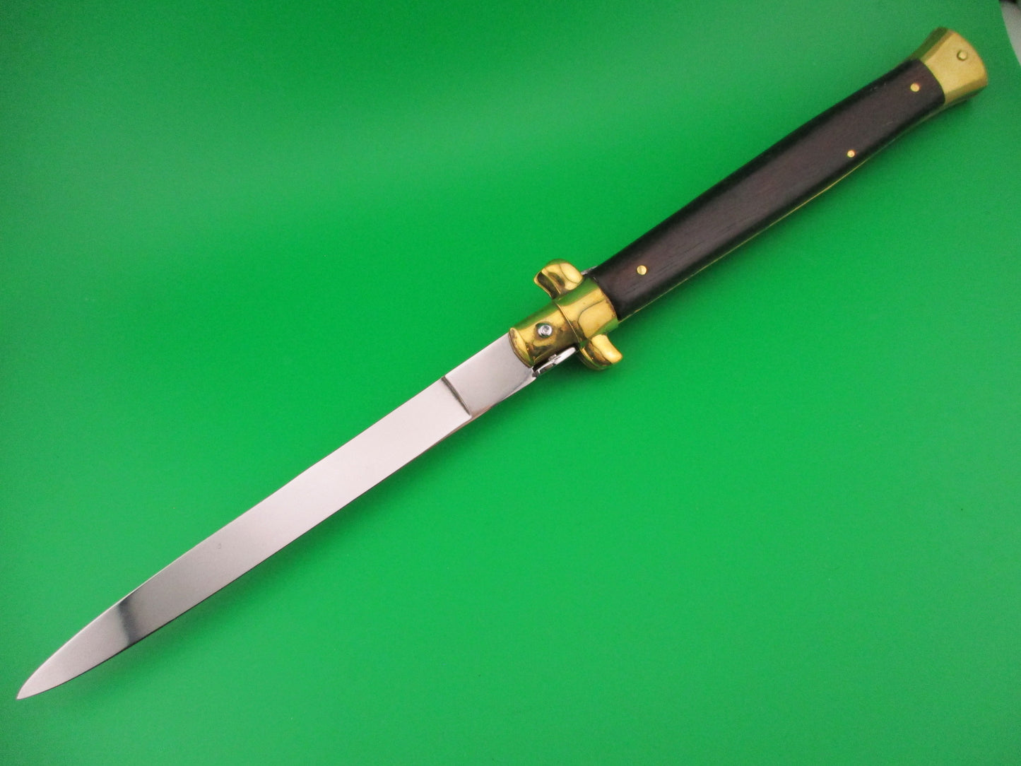 Sterile 33cm Italian Swivel bolster 1980s vintage Burnt Wood & Brass automatic knife