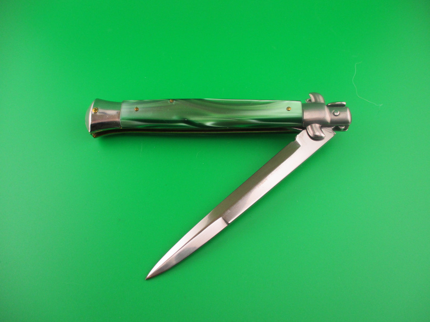 ROSTFREI 28cm Italian Stiletto swivel bolster Green acrylic automatic knife