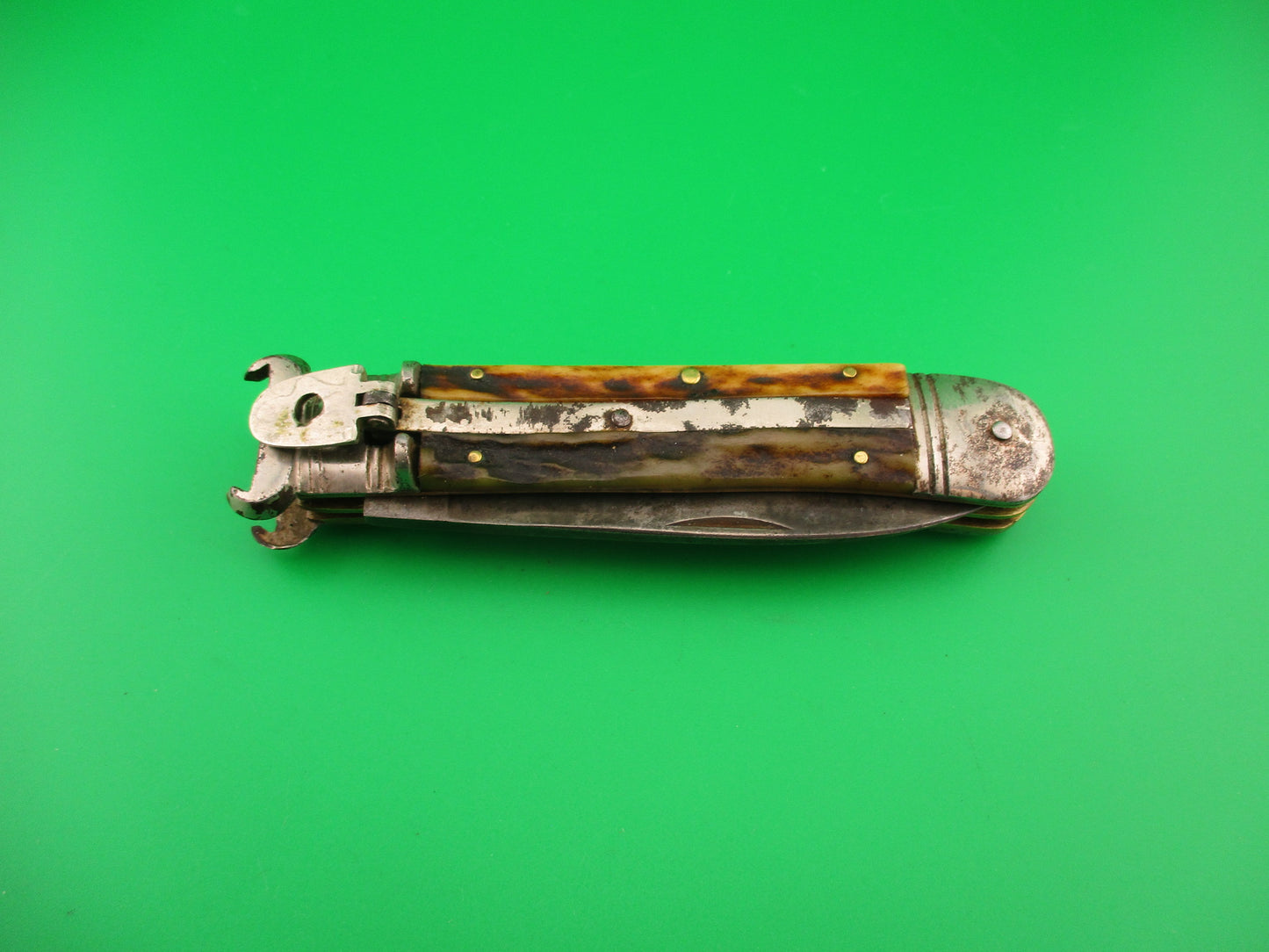 A W ALCOSO SOLINGEN 20cm German Shell Puller 2 Blade Stag Lever automatic knife
