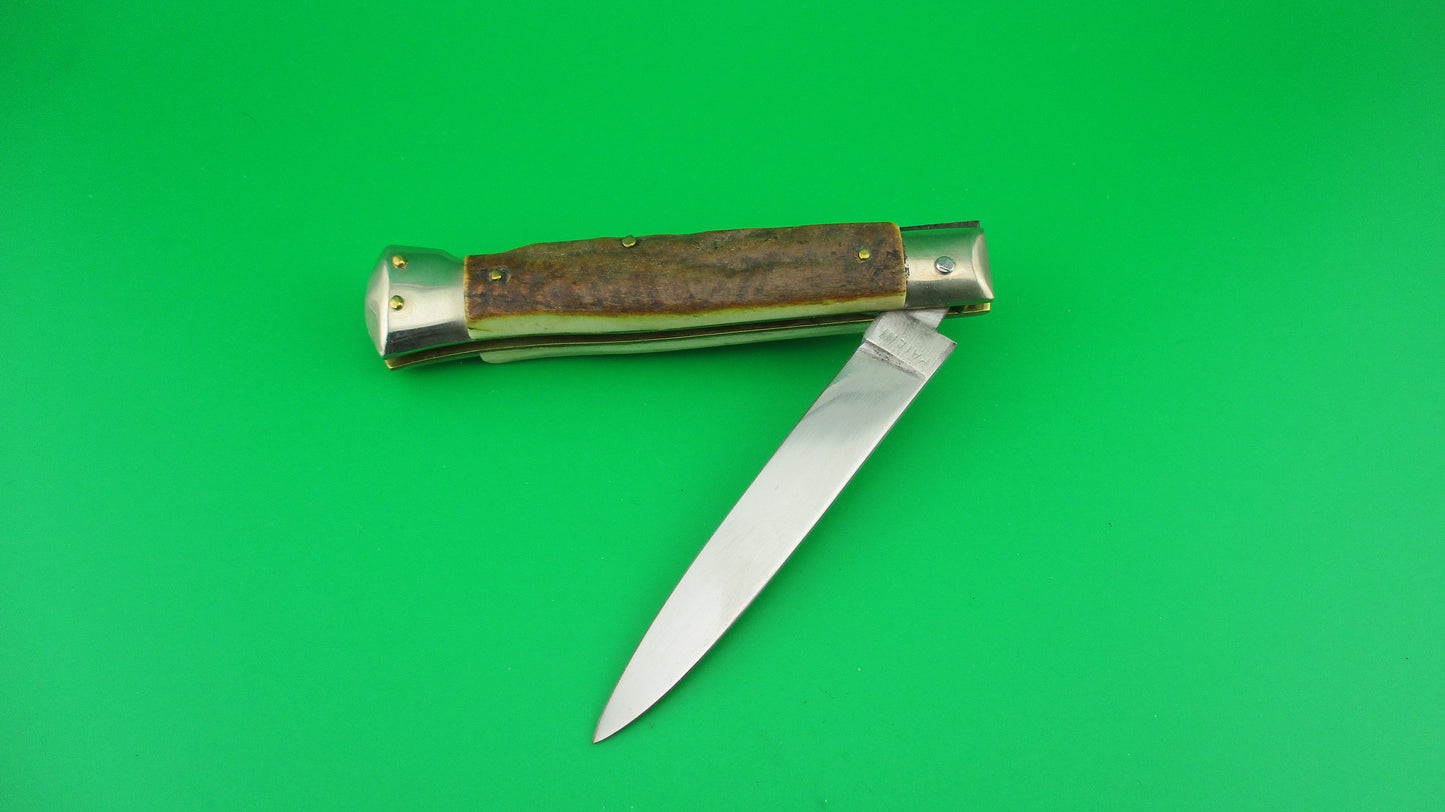 Rostfre 8 PATENT 18cm Italian Stag Lockback Rare Swinger style Automatic knife NOS Belgium