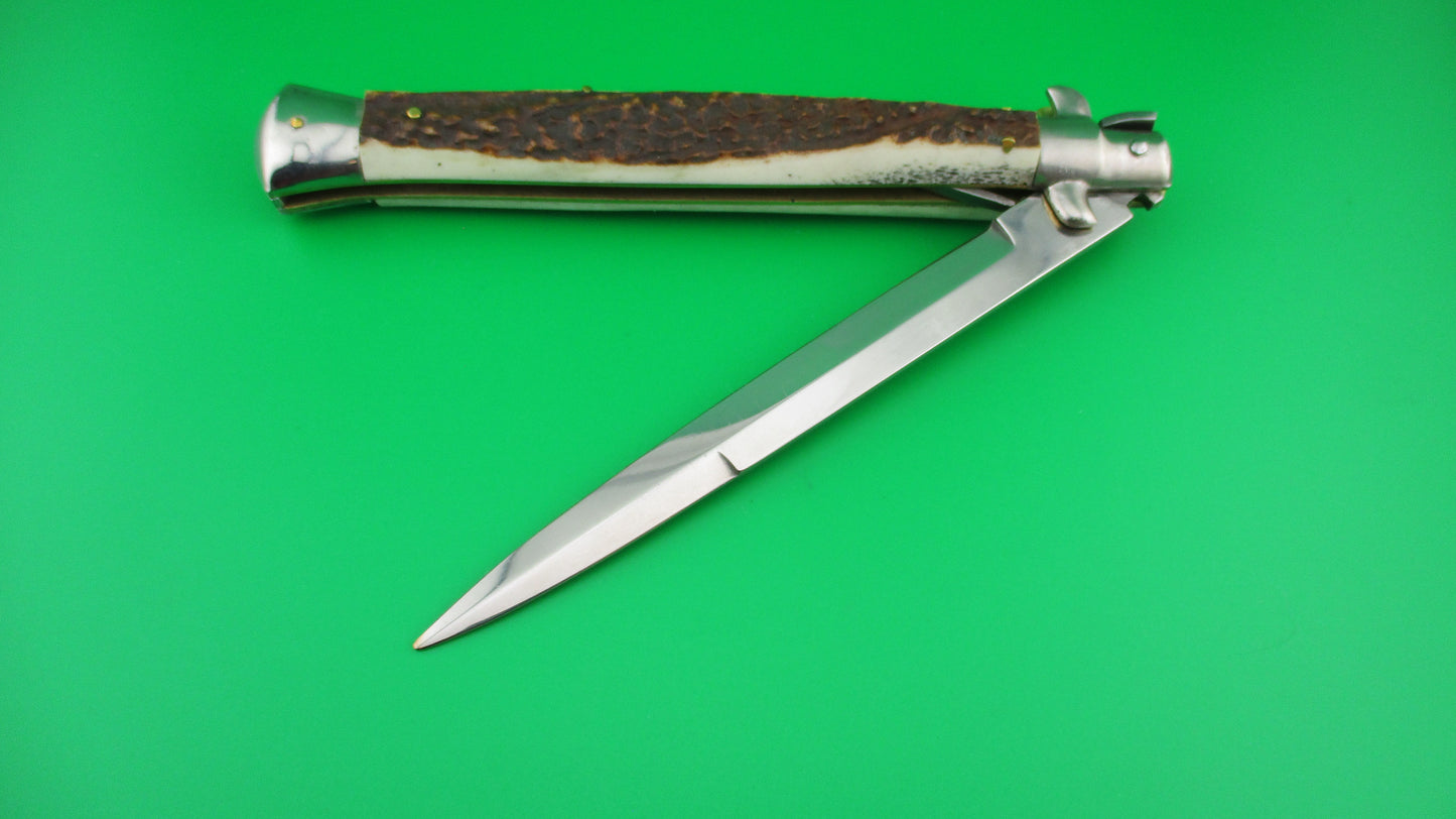 MANIAGO ITALY 33cm Italian Stiletto Stag swivel bolster automatic knife