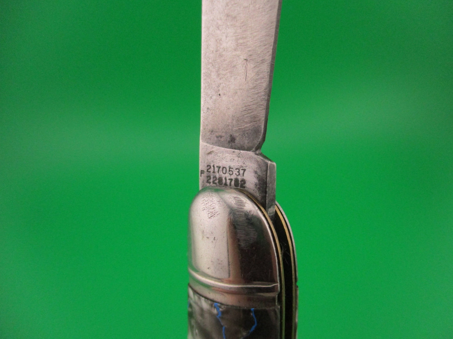 Hammer Brand Imperial Serpentine Jack Silver pearl Blue streaks switchblade knife