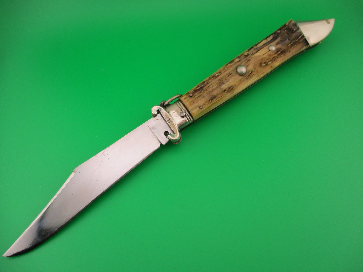 INOX 31cm Italian Stag Deerfoot Ringpull Shell puller Vintage automatic knife