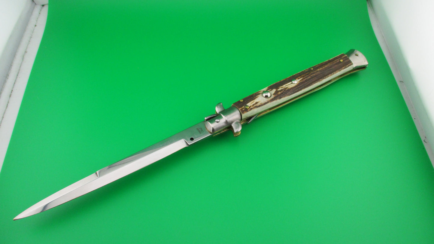 MANIAGO ITALY 33cm Italian Stiletto Stag swivel bolster automatic knife