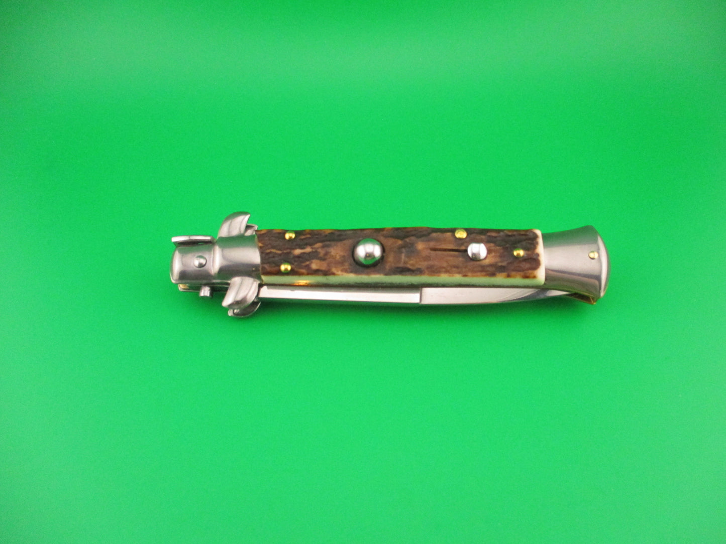 Frank B 23cm Italian 9 inch Stag swivel bolster automatic knife
