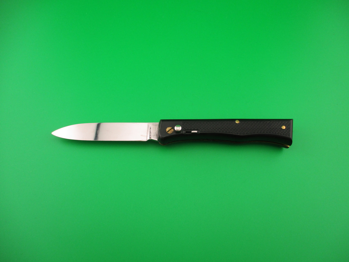 FLORINOX ROSTFREI 17cm French Black checkered Rare locking automatic knife