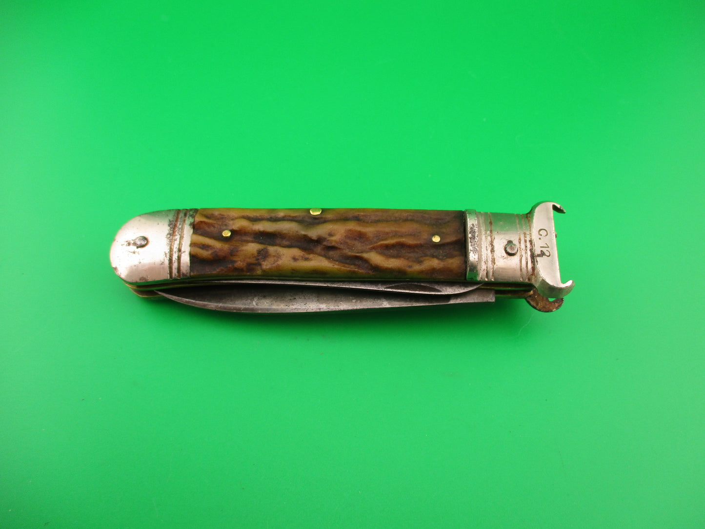 A W ALCOSO SOLINGEN 20cm German Shell Puller 2 Blade Stag Lever automatic knife