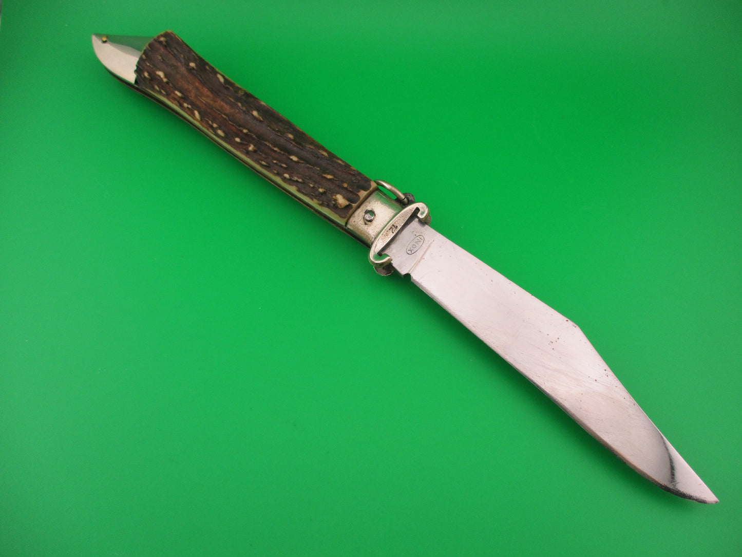 INOX 31cm Italian Stag Deerfoot Ringpull Shell puller Vintage automatic knife