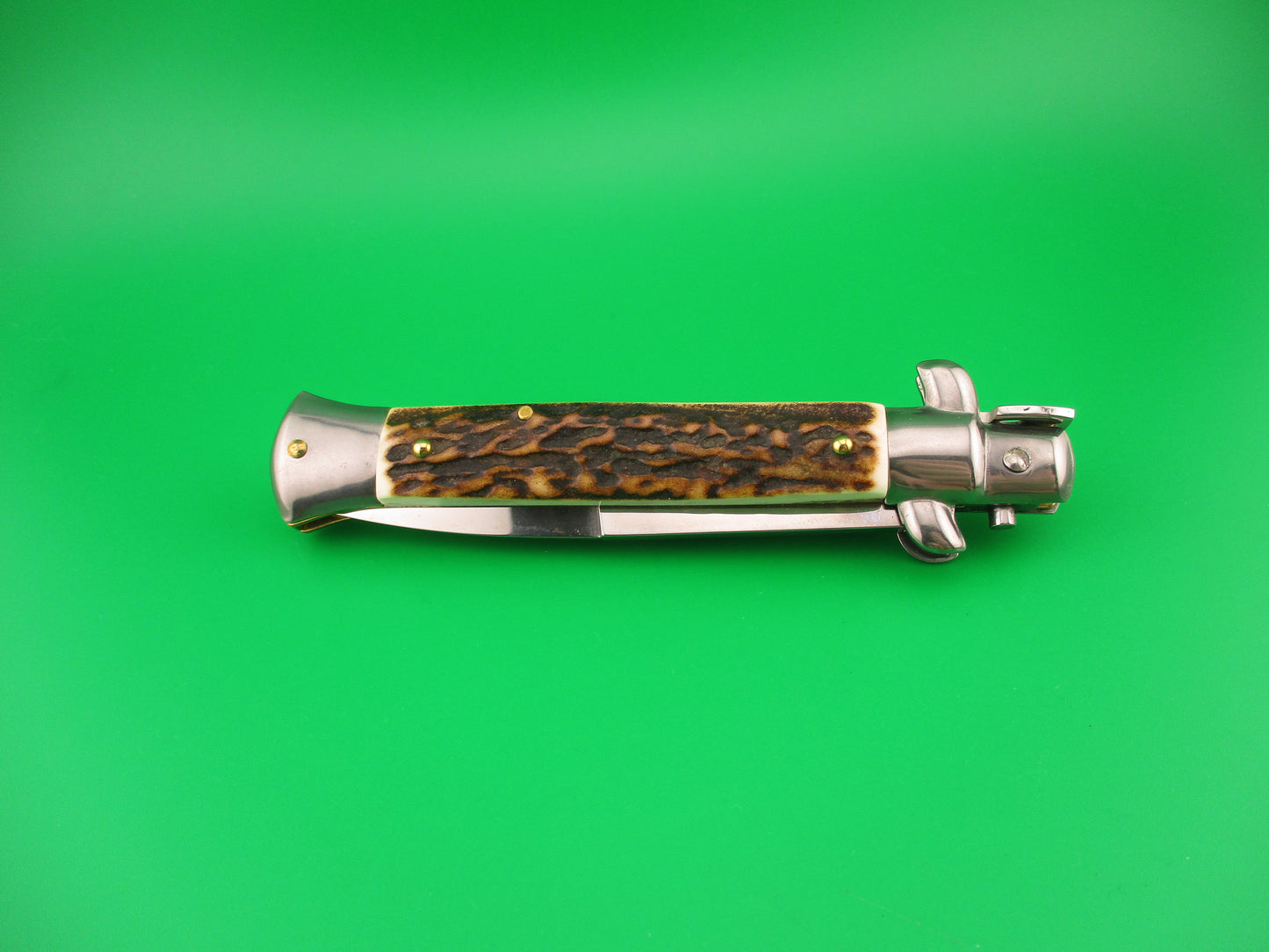 Frank B 23cm Italian 9 inch Stag swivel bolster automatic knife