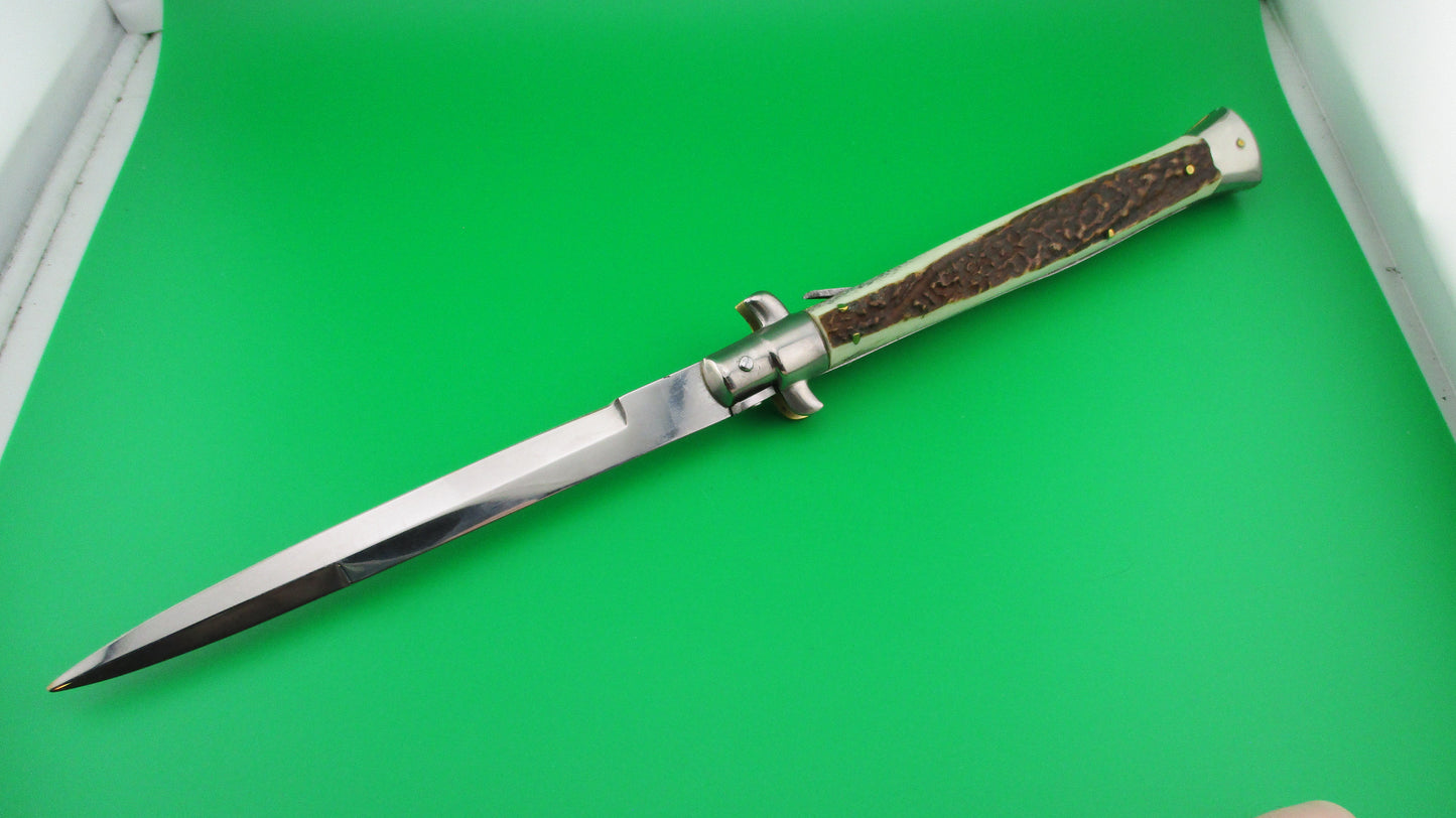 MANIAGO ITALY 33cm Italian Stiletto Stag swivel bolster automatic knife