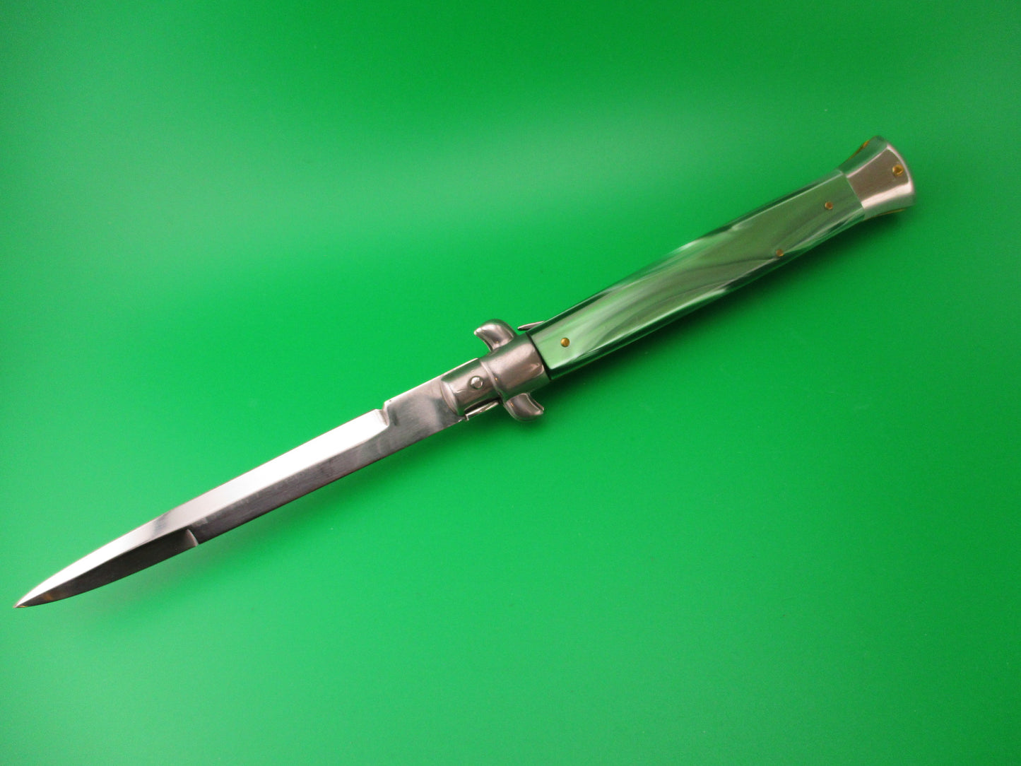 ROSTFREI 28cm Italian Stiletto swivel bolster Green acrylic automatic knife