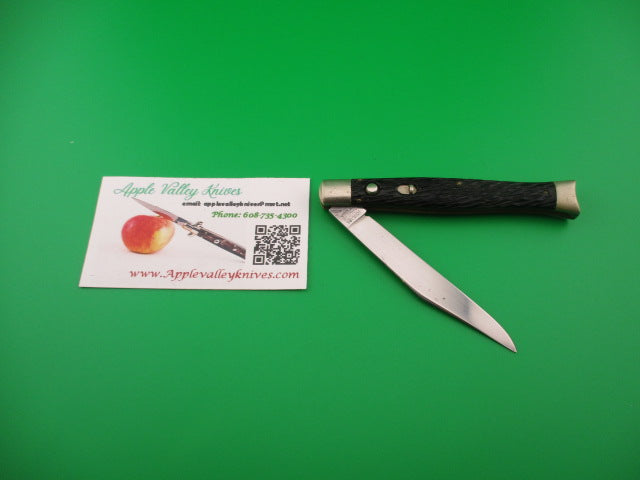 SCHRADE WALDEN NY USA #151 Fishtail Black Stagged vintage automatic knife w bolsters