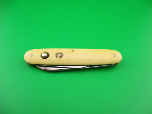 SCHRADE WALDEN Large Double Ivory Celluloid 3 3/4" automatic knife