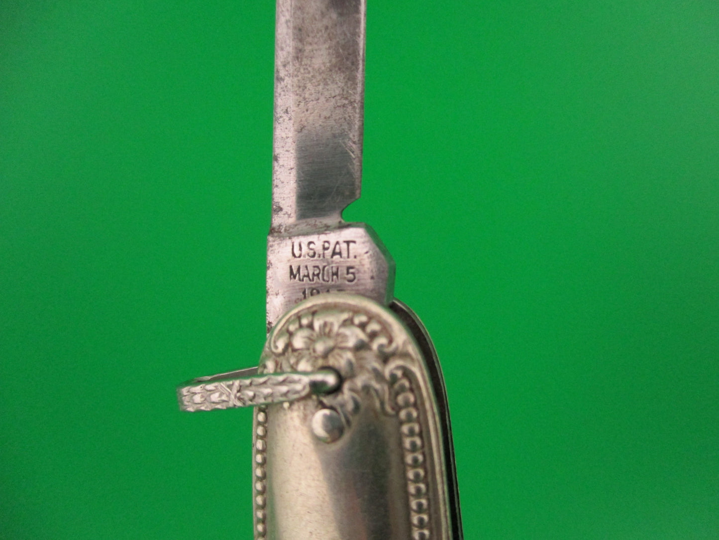 Flylock Double Nickel Silver plated Ornate metal handled antique switchblade knife