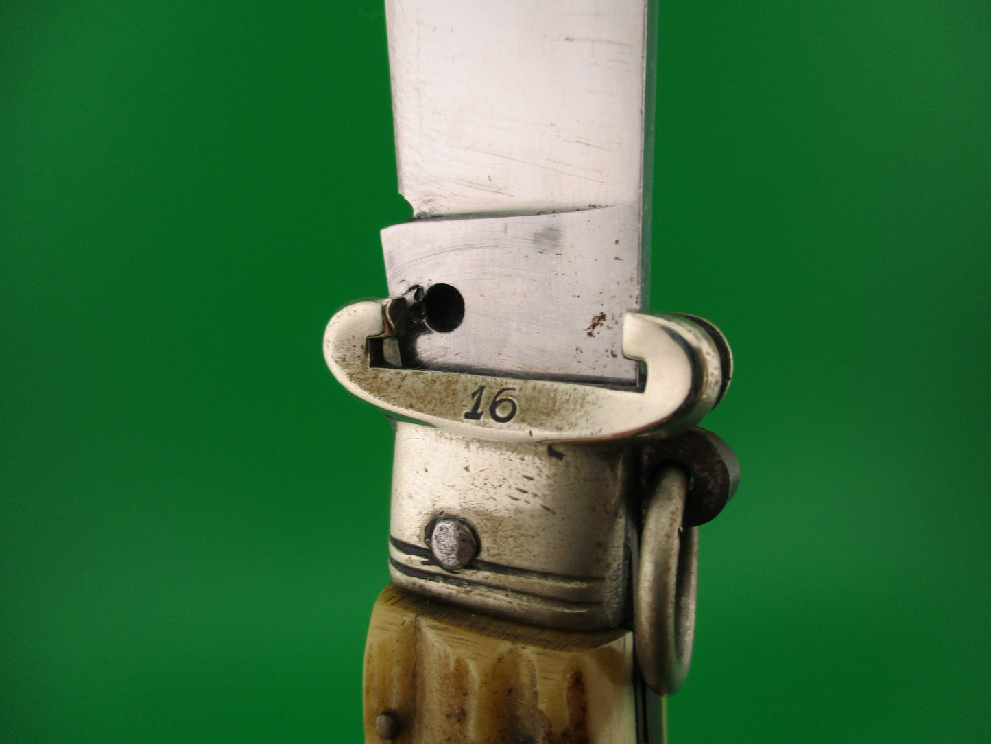 INOX 31cm Italian Stag Deerfoot Ringpull Shell puller Vintage automatic knife