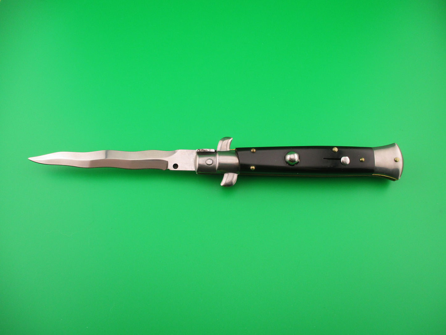 FRANK B 23cm Italian Kris Stiletto Black swivel bolster automatic knife