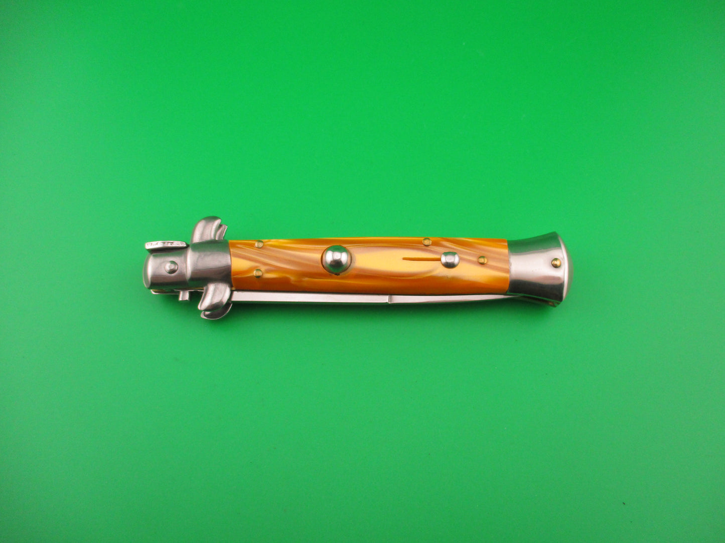 ITALY STAINLESS 22cm Italian Swivel bolster Orange Acrylic vintage automatic knife