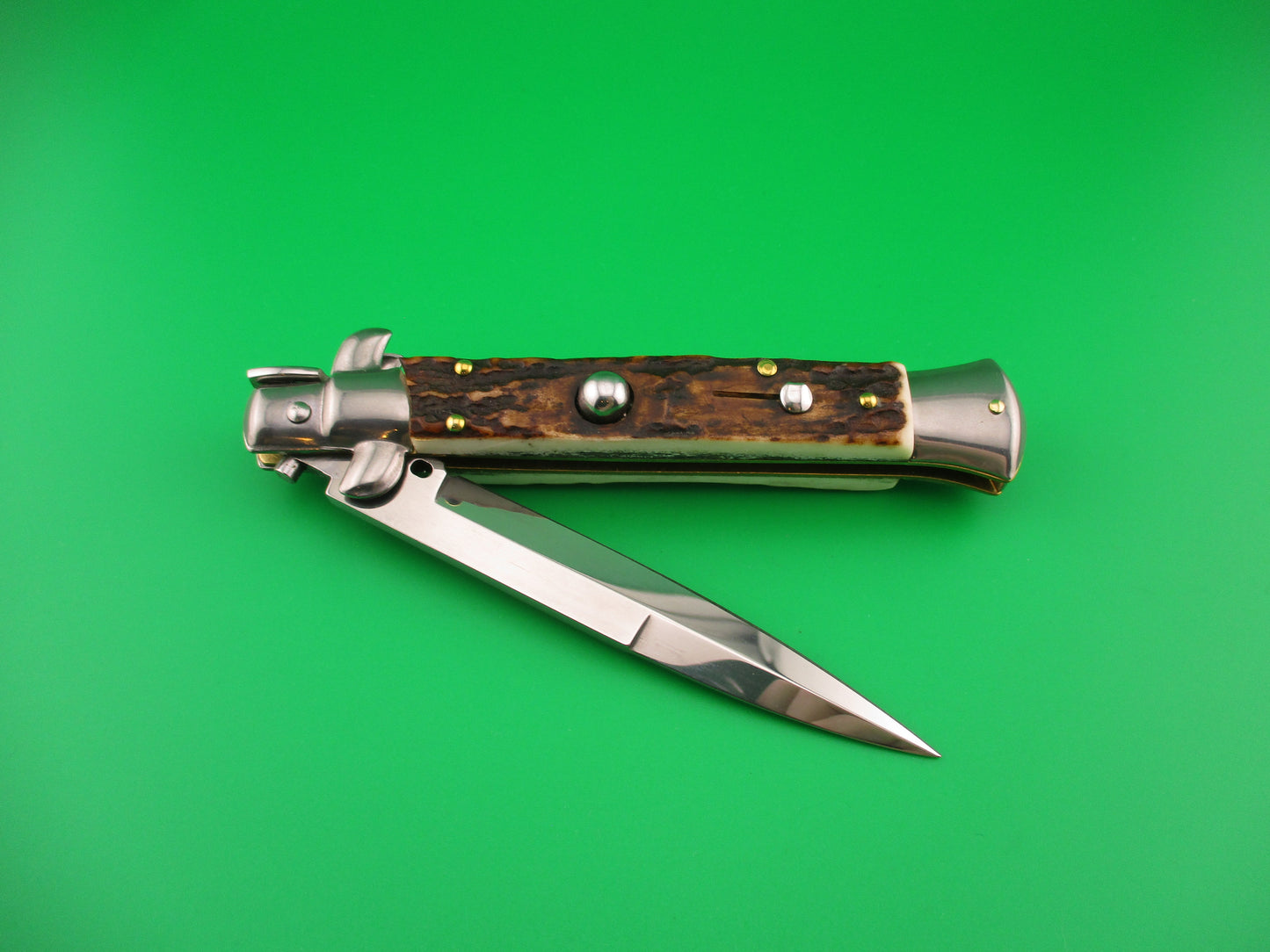 Frank B 23cm Italian 9 inch Stag swivel bolster automatic knife