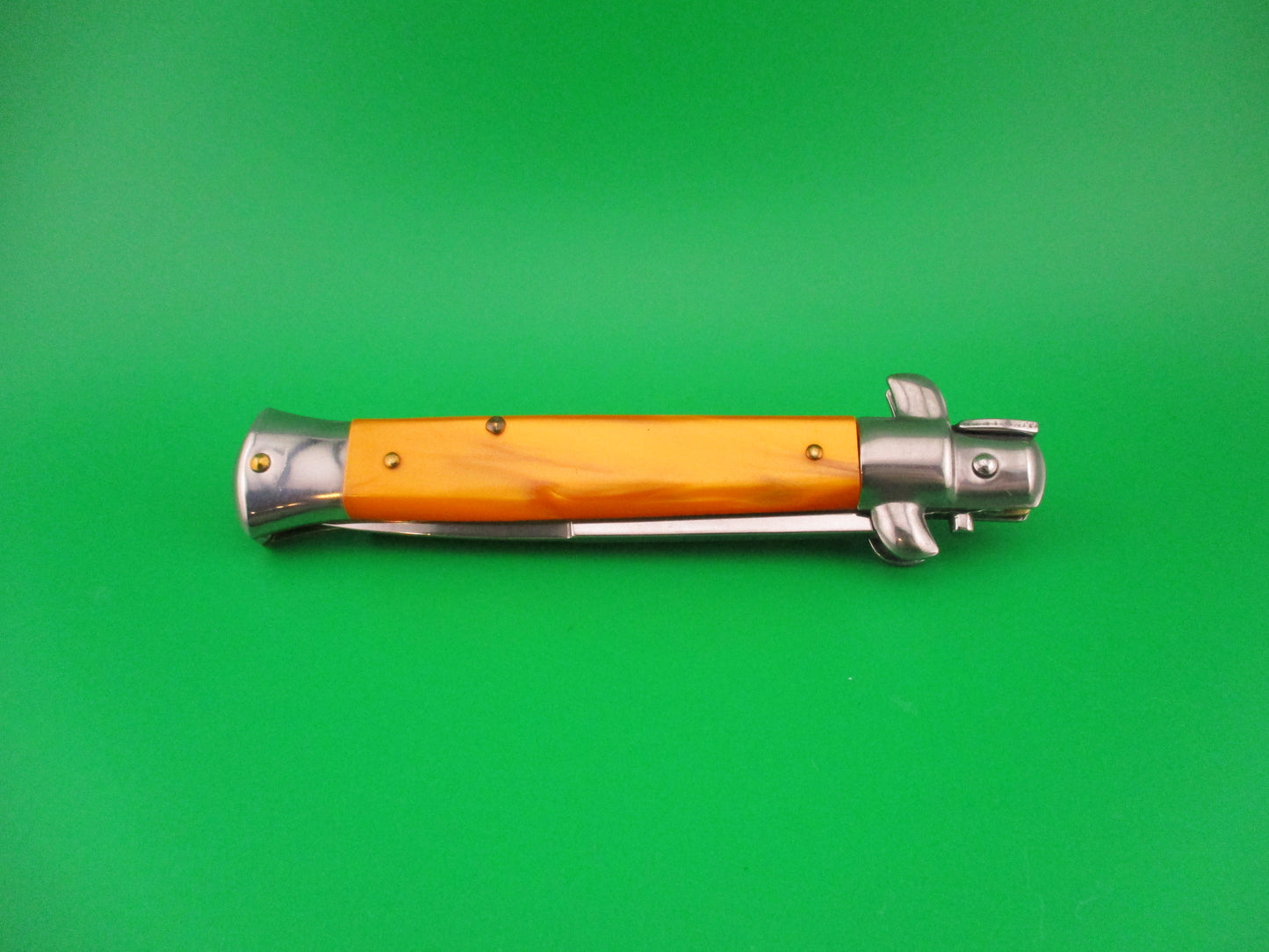 ITALY STAINLESS 22cm Italian Swivel bolster Orange Acrylic vintage automatic knife
