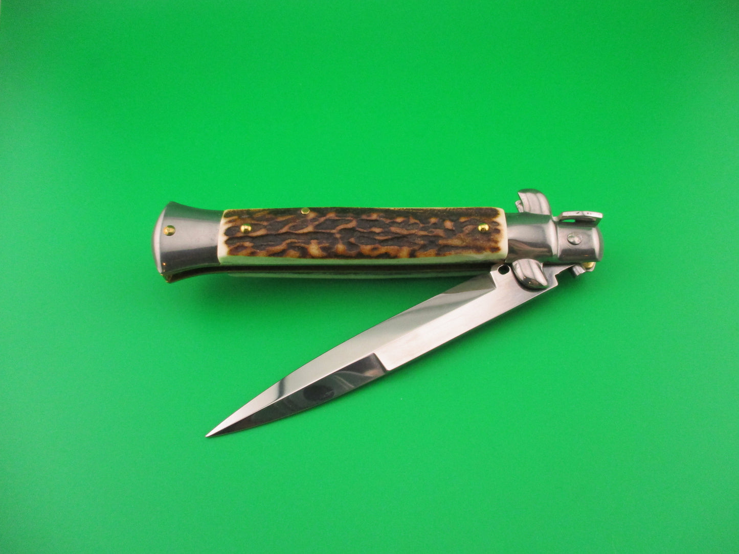Frank B 23cm Italian 9 inch Stag swivel bolster automatic knife