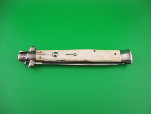 INOX 33cm Italian Stiletto vintage 1980s White horn Swivel bolster automatic knife