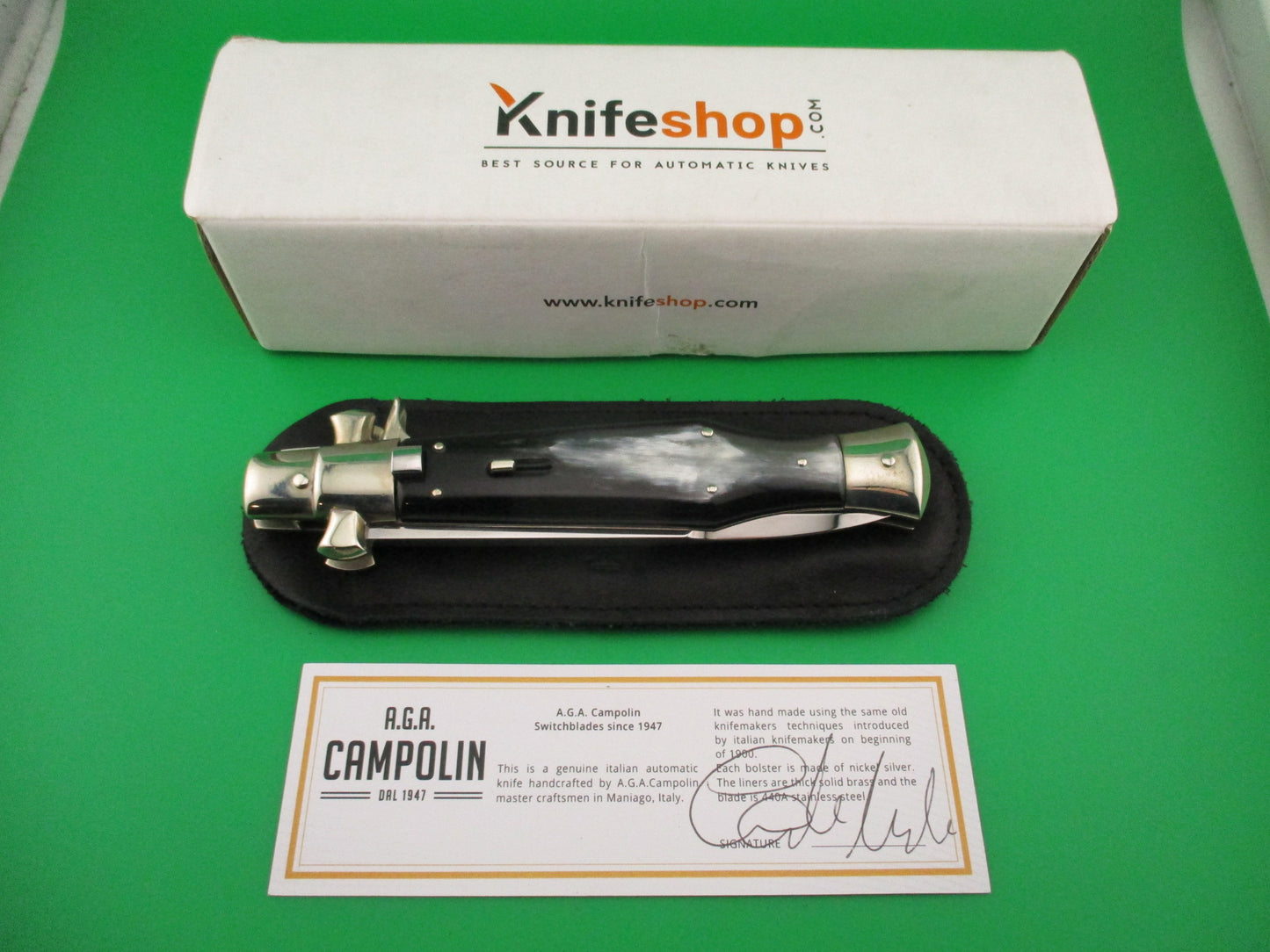 AGA CAMPOLIN ITALY 29cm Italian BLACK WIDOW Fulcrum Wasp Square button automatic knife
