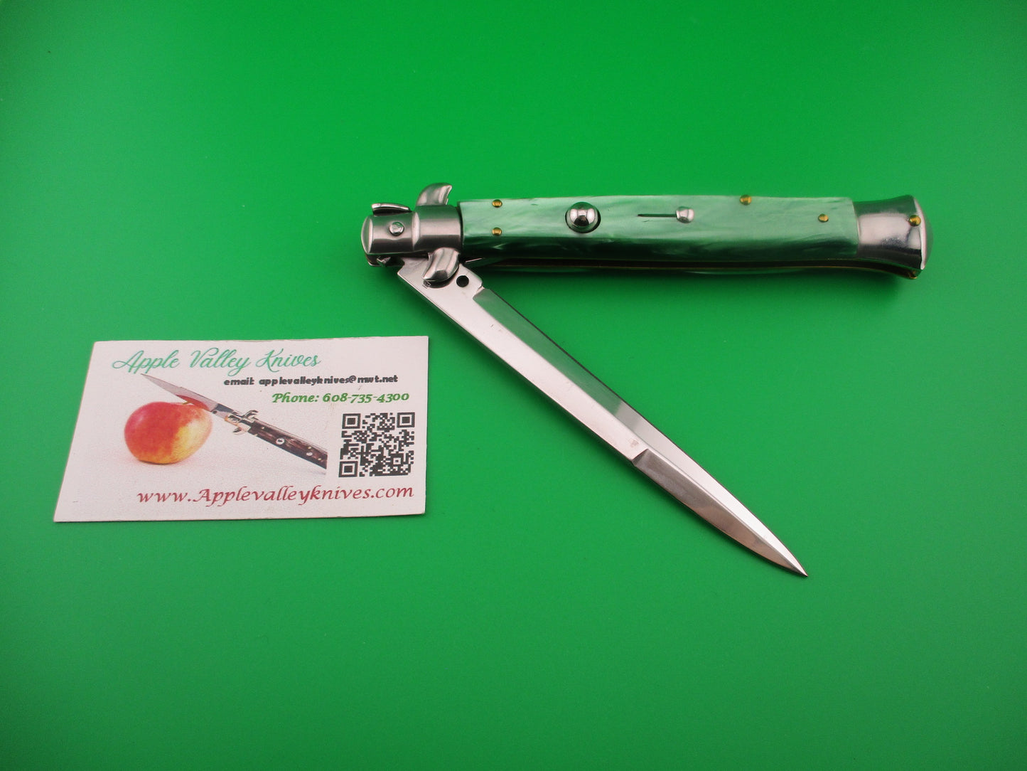 ROSTFREI 28cm Italian Stiletto swivel bolster Green acrylic automatic knife