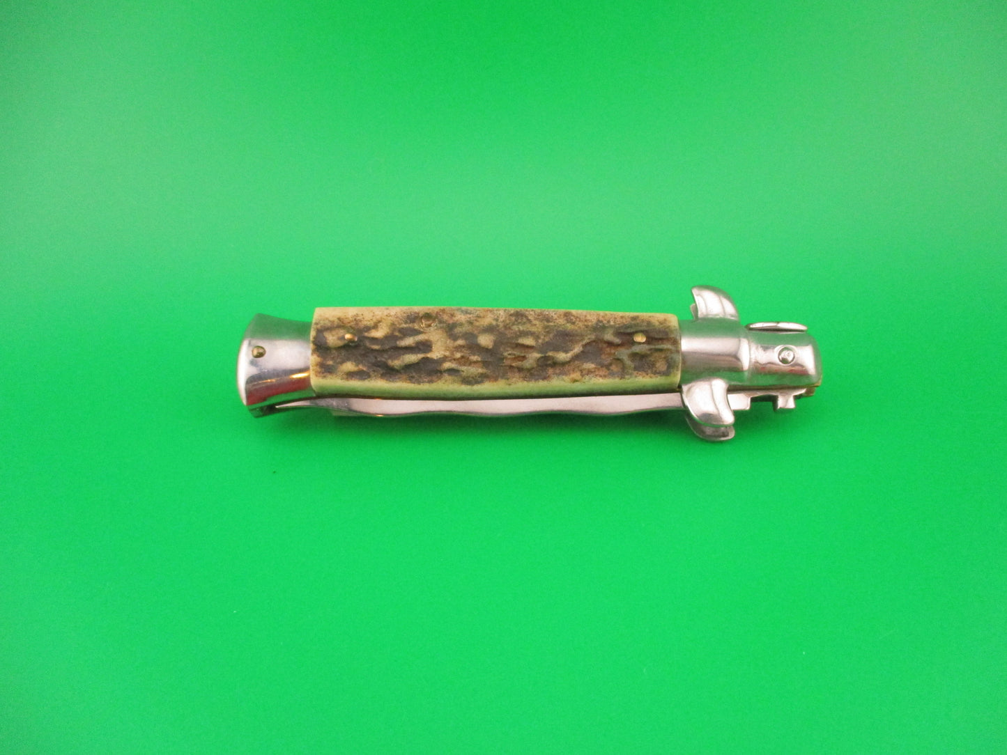 AKC MADE IN ITALY 18cm Italian Stag swivel bolster KRIS blade automatic knife
