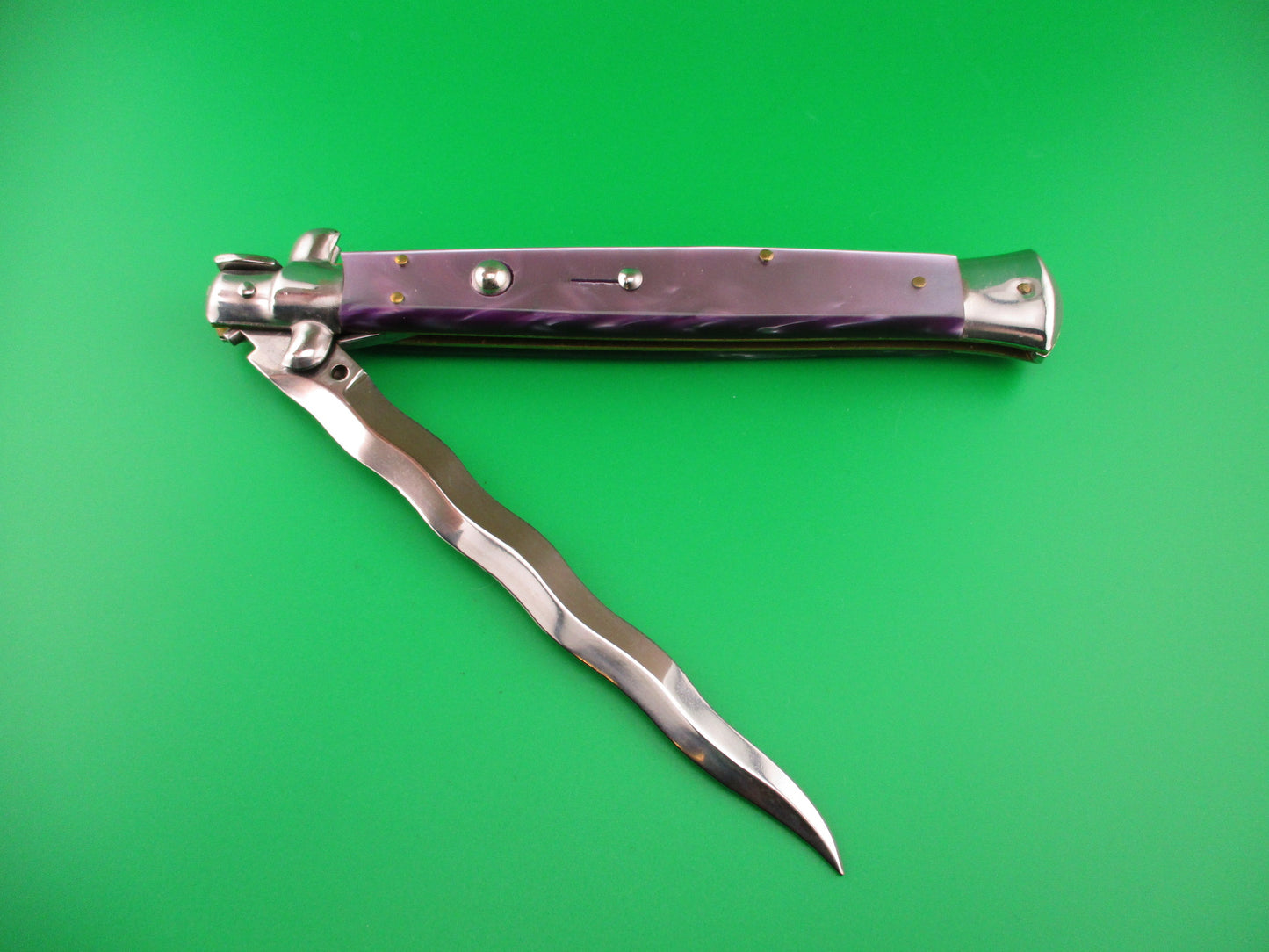 STILETTO ITALY 33cm Italian Stiletto KRIS Purple Acrylic Swivel bolster automatic knife