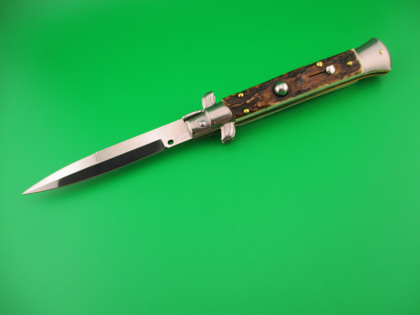 Frank B 23cm Italian 9 inch Stag swivel bolster automatic knife