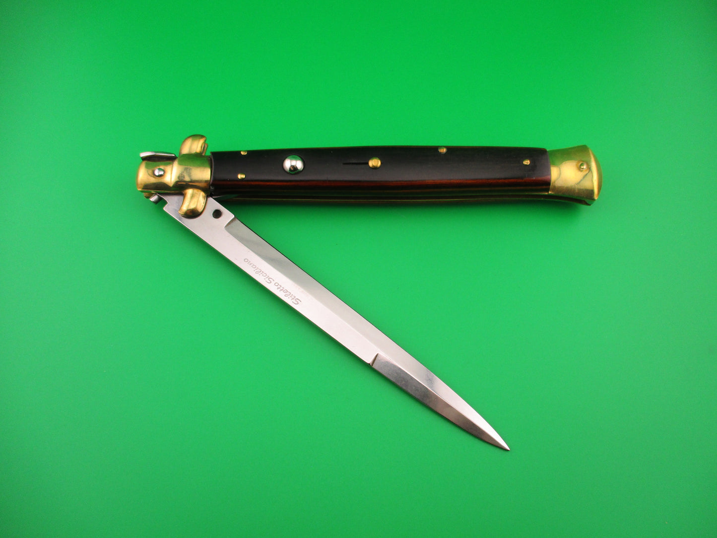 z B Rostfrei 33cm Italian Stiletto Siciliano Swivel bolster Wood & Brass automatic knife