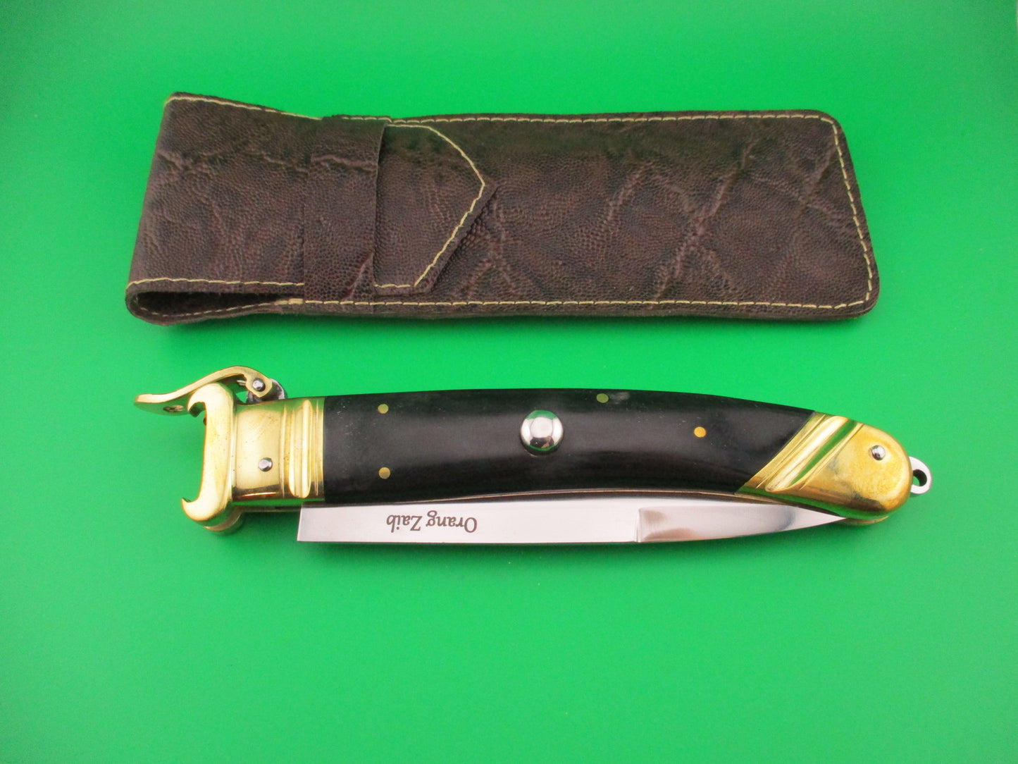 Scarperia Custom 30cm Hand Made Shell puller Fulcrum Brass & horn automatic knife
