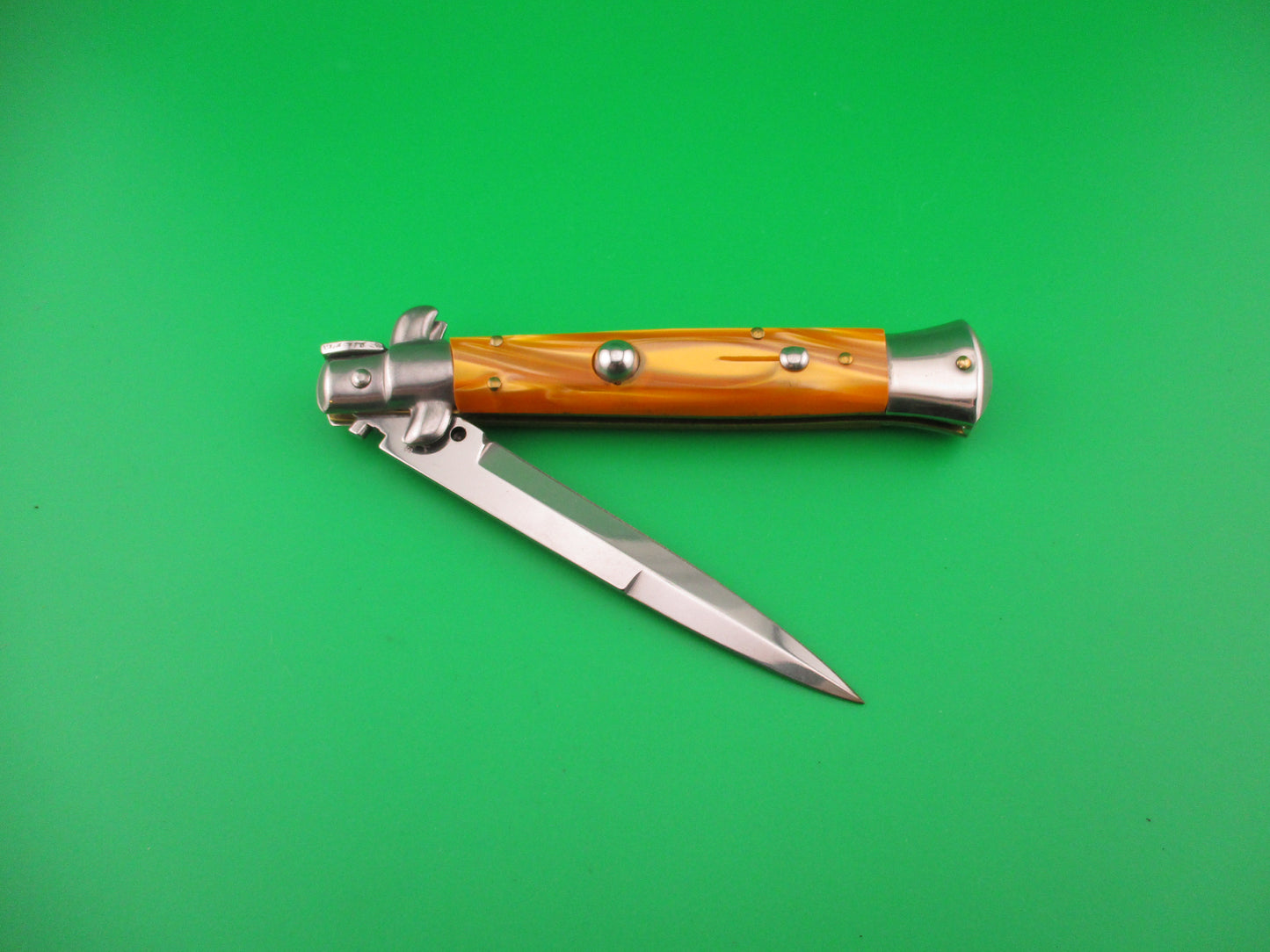 ITALY STAINLESS 22cm Italian Swivel bolster Orange Acrylic vintage automatic knife