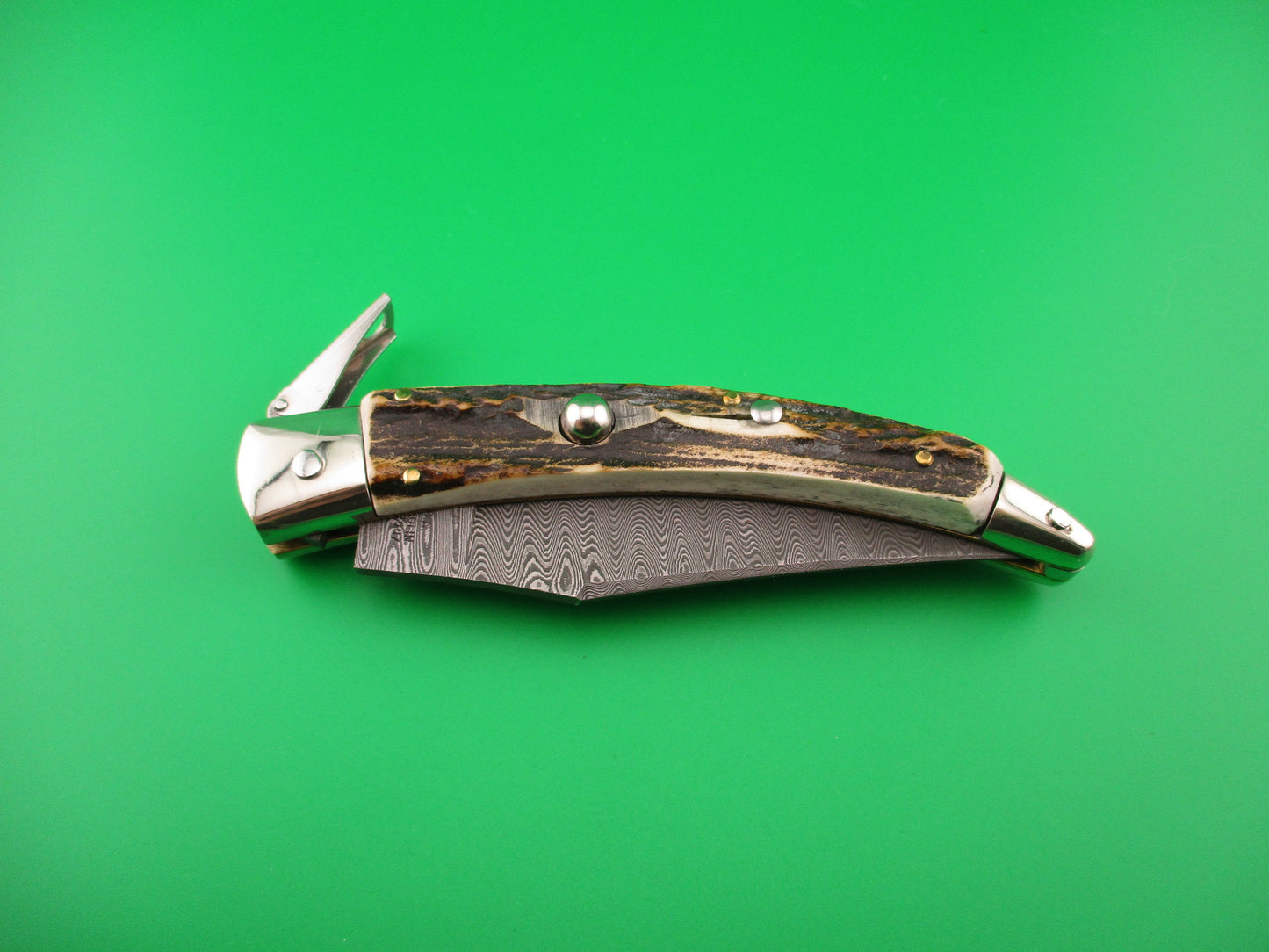 AGA CAMPOLIN 23cm Italian Catalana Fulcrum Stag Damascus Pascotto switchblade