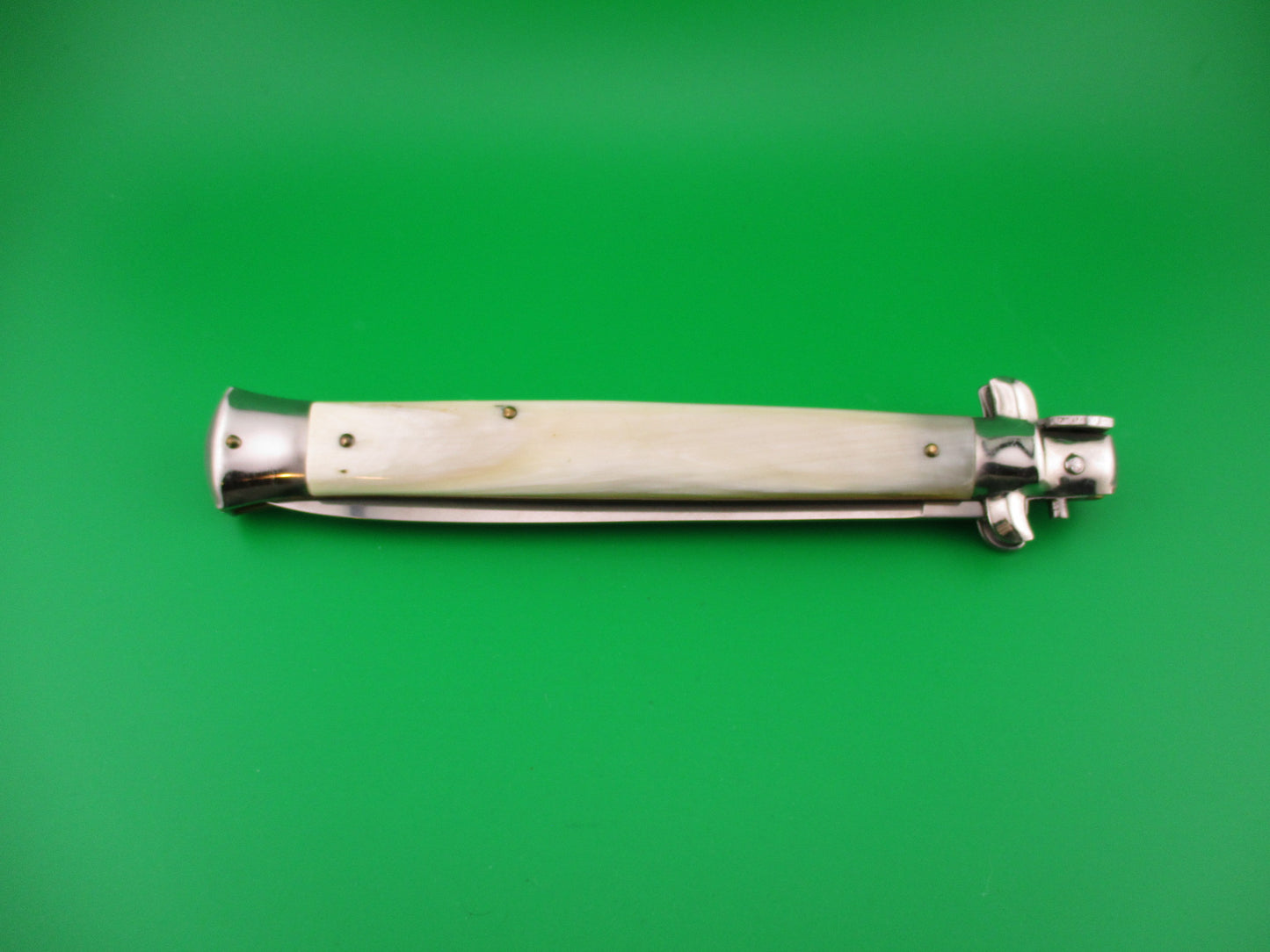 INOX 33cm Italian Stiletto vintage 1980s White horn Swivel bolster automatic knife