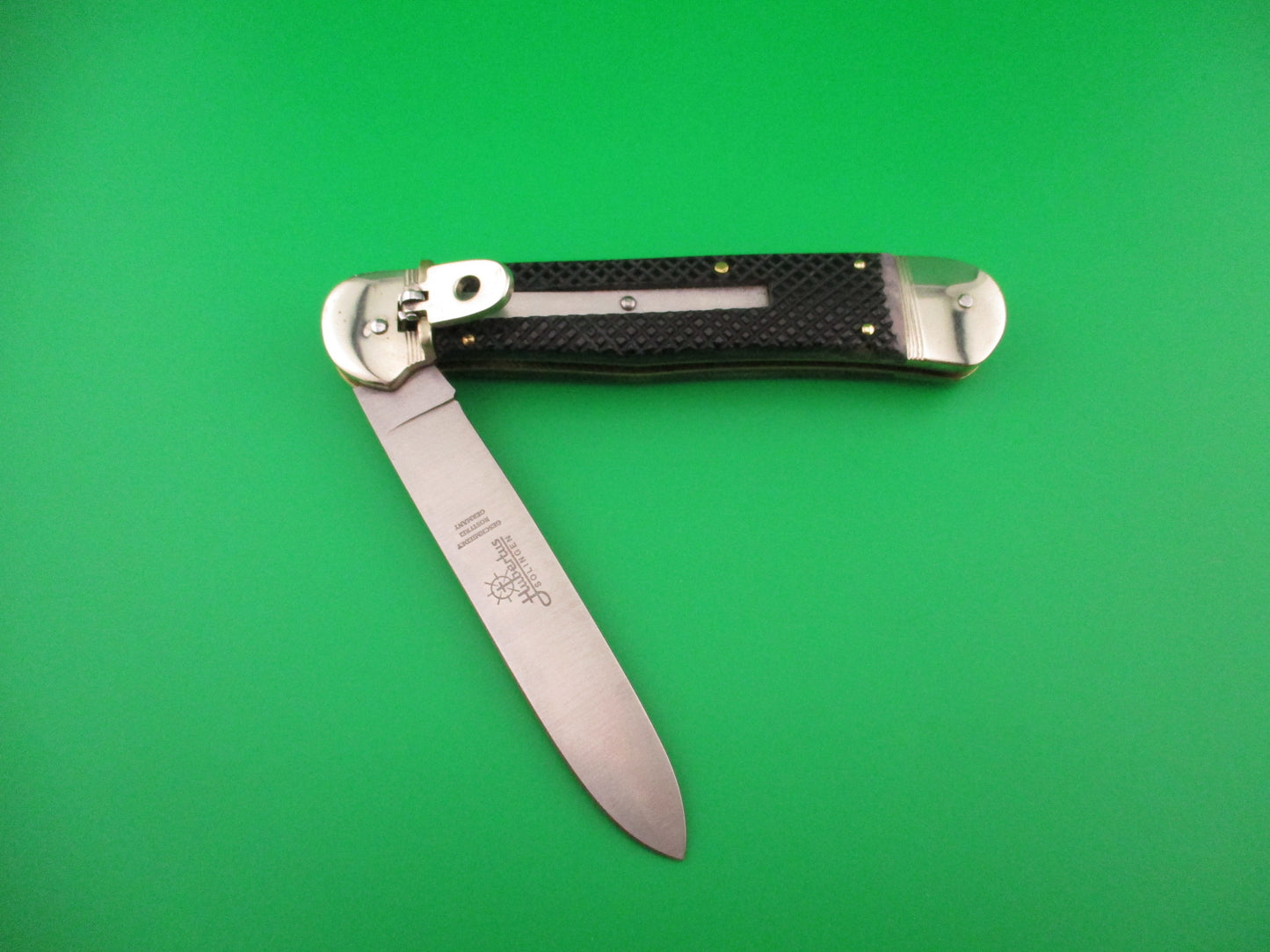 Hubertus SOLINGEN 13cm German Lever Black checkered large automatic knife