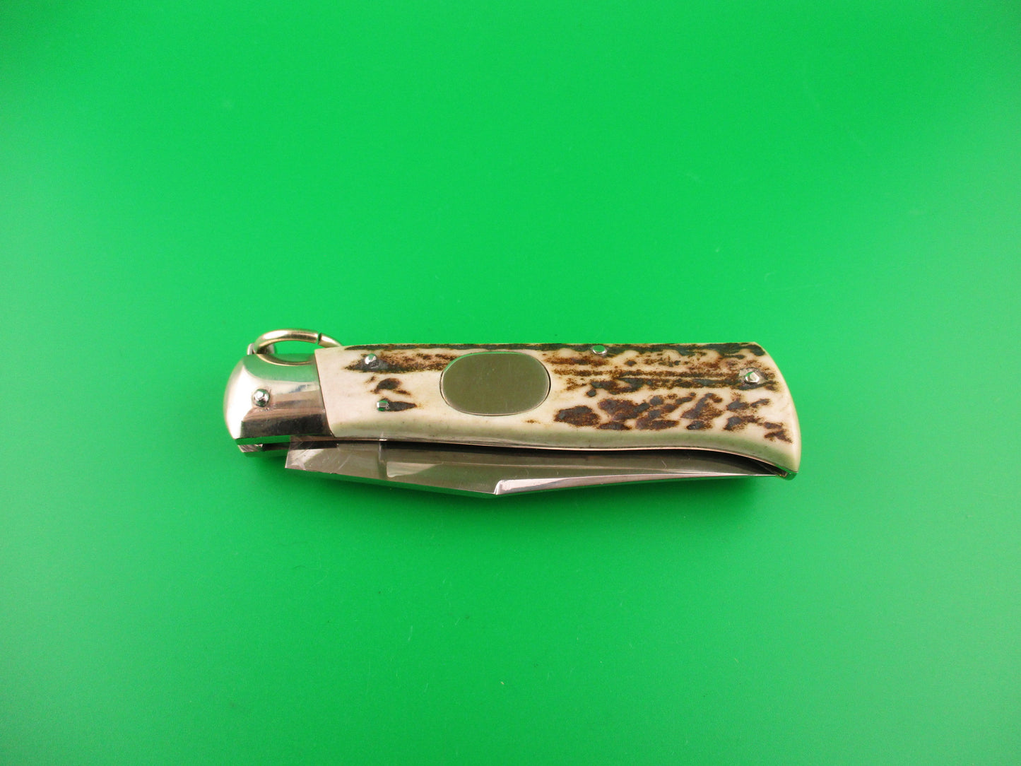 Campolin Oval Flush Button 20cm Italian Stag Ring pull automatic knife