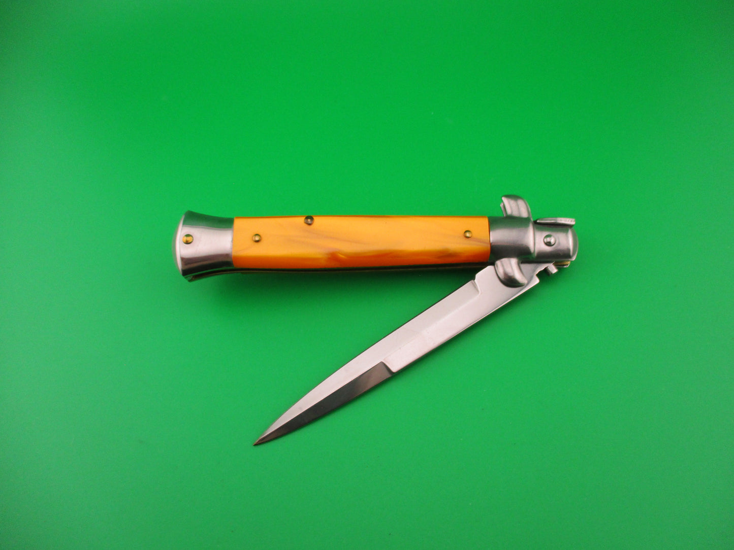 ITALY STAINLESS 22cm Italian Swivel bolster Orange Acrylic vintage automatic knife