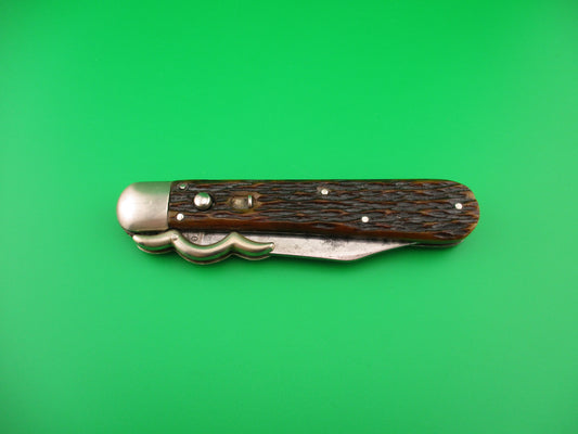 PRESTO Lazy W Folding Guard Hunter #8000 Jigged bone switchblade knife