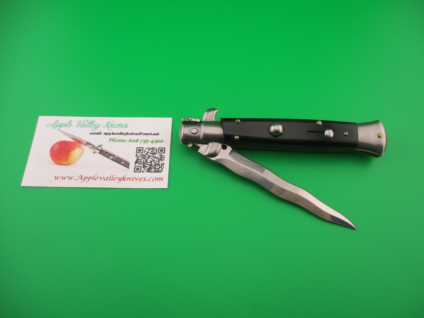 FRANK B 23cm Italian Kris Stiletto Black swivel bolster automatic knife