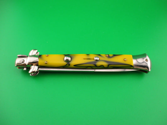 ITALY INOX 28cm Italian Stiletto Yellow & Black Swivel bolster automatic knife